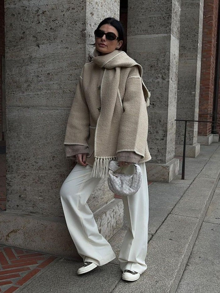 Fall Scarf-Collar Wool Coat