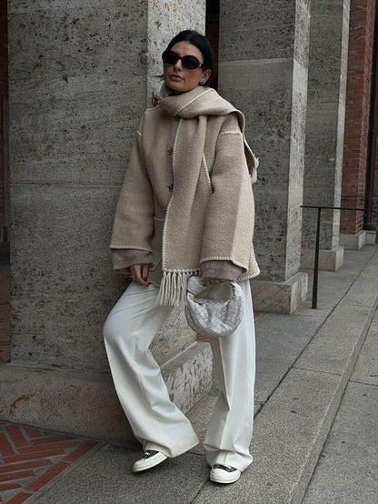 Fall Scarf-Collar Wool Coat