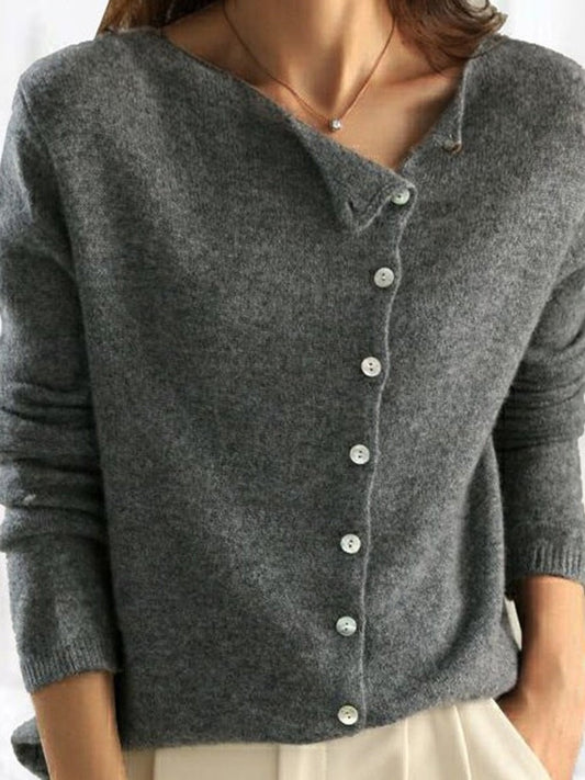 Fall Offset Button Sweater