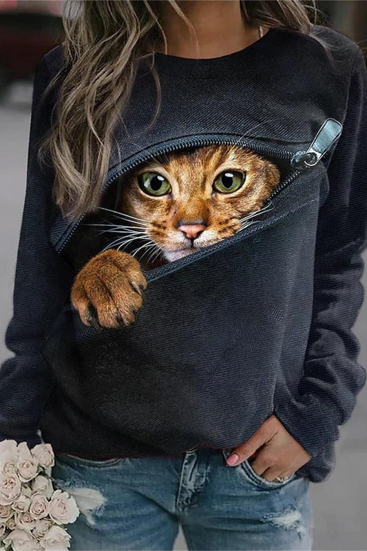 Fall Feline Zipper Sweatshirt