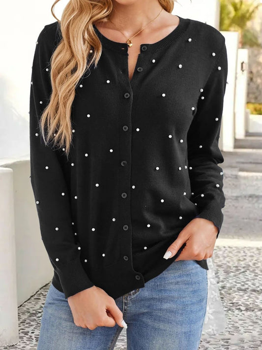 Button Front Pearl Detail Cardigan