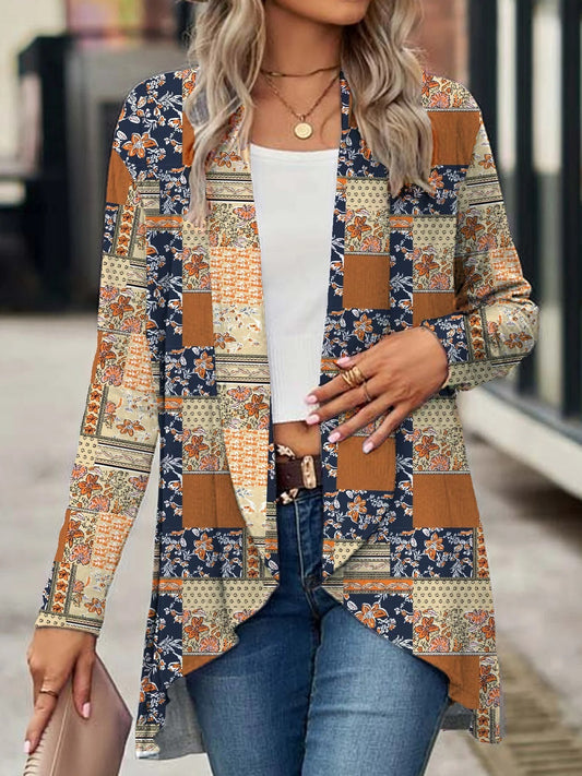 Patchwork Print Open Cardigan