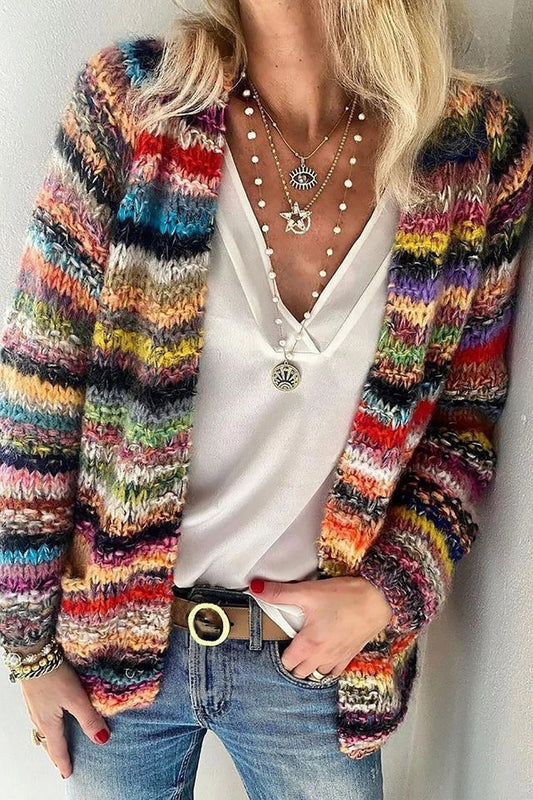 Striped Knit Open Cardigan