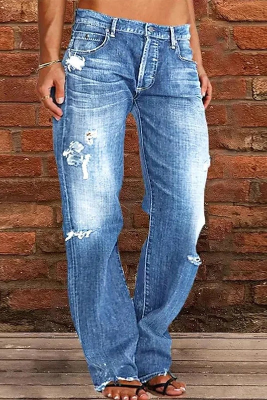 Distressed Straight-Leg Jeans