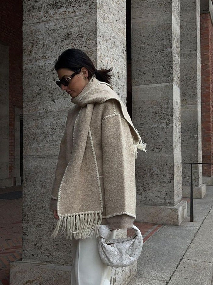 Fall Scarf-Collar Wool Coat