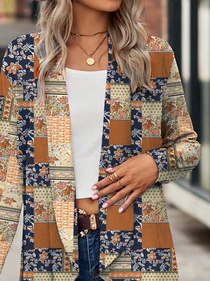 Patchwork Print Open Cardigan