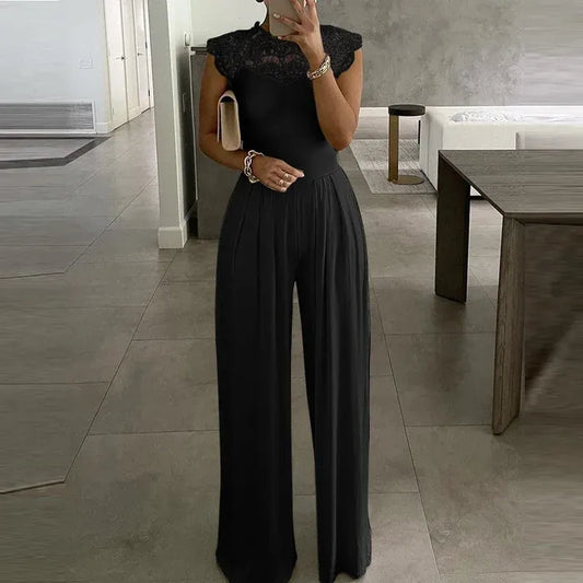 Cap Sleeve Lace Detail Jumpsuit