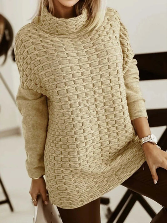 Fall Basketweave High-Neck Sweater