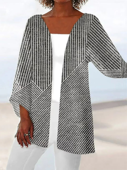 Striped Open-Front Cardigan