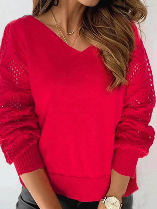 Fall Lace-Sleeve Knit Sweater