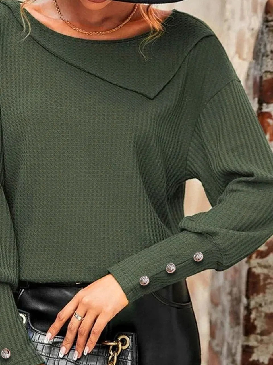 Fall Asymmetric Button-Sleeve Sweater