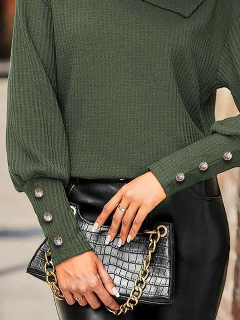 Fall Asymmetric Button-Sleeve Sweater
