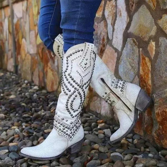 Studded Western Knee-High Boots