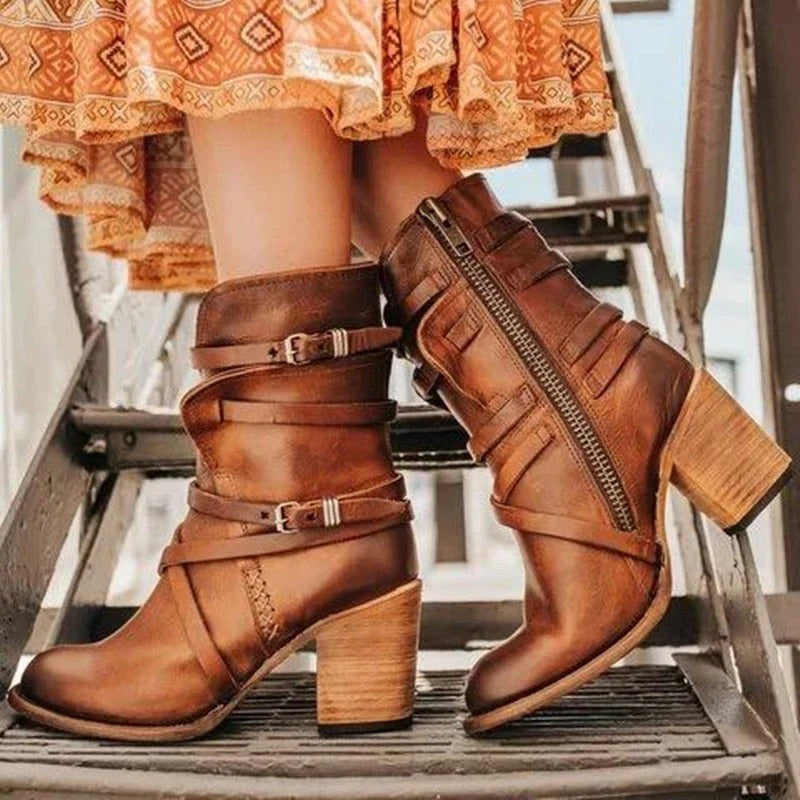 Fall Strapped Block Heel Boots