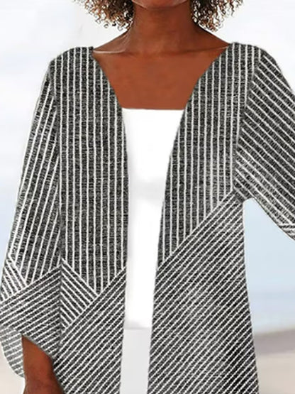 Striped Open-Front Cardigan
