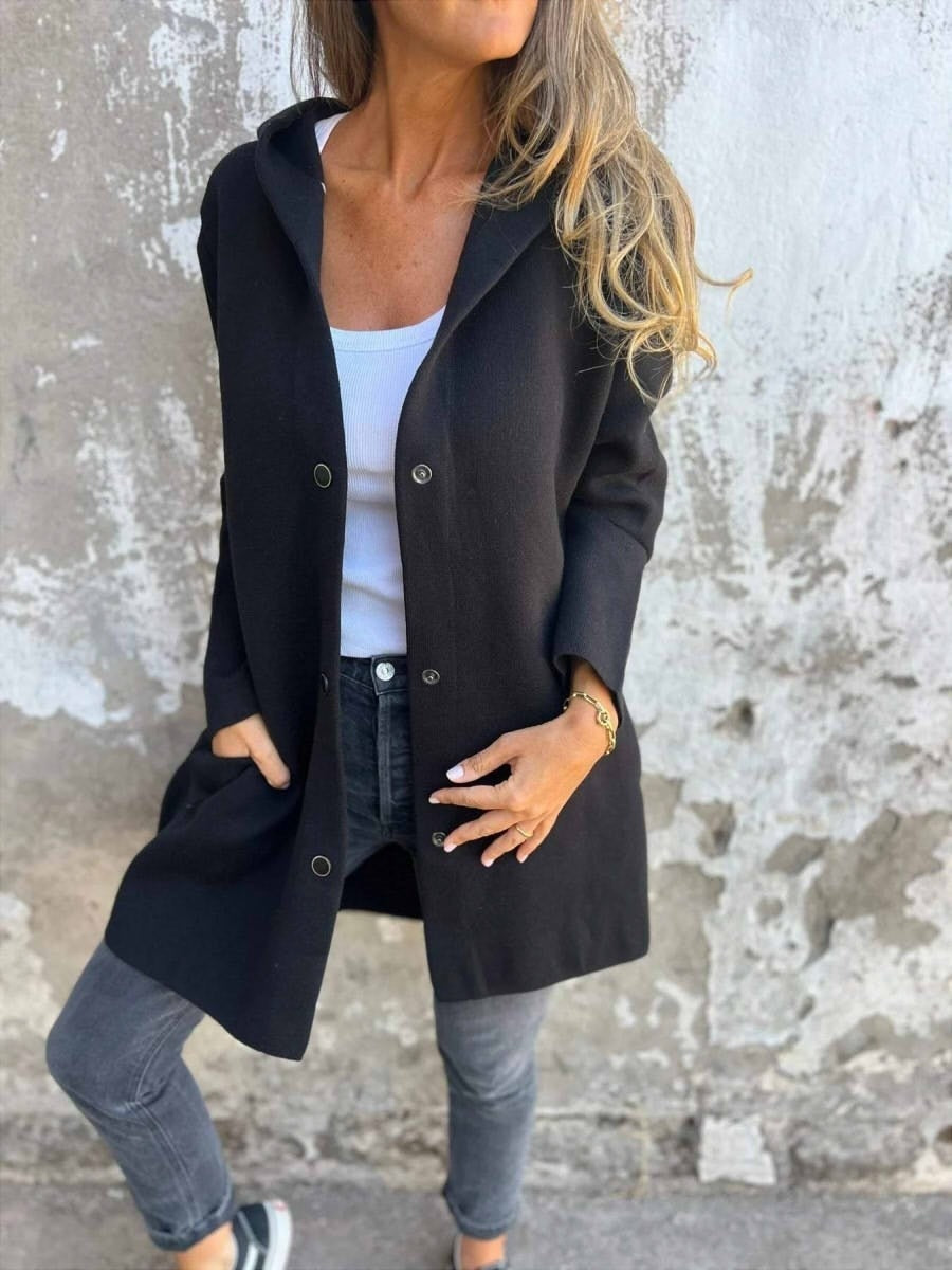 Fall Snap Front Hooded Coat