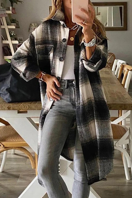 Fall Plaid Button-Down Coat