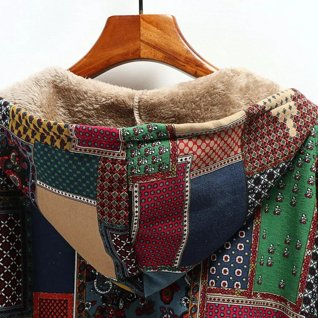 Fall Patchwork Hooded Coat