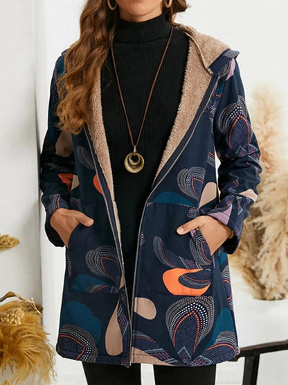 Fall Abstract Print Hooded Jacket