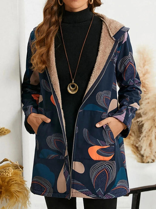 Fall Abstract Print Hooded Jacket