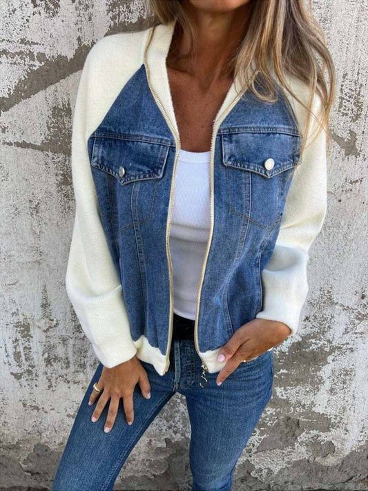 Denim Contrast Zip Jacket