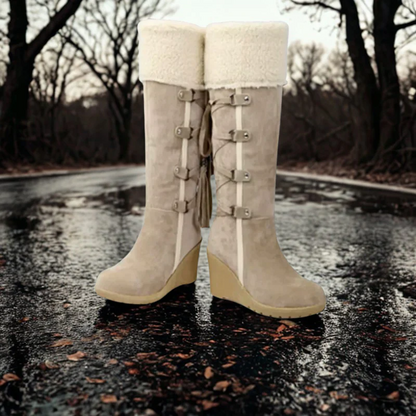 Fall Wedge Knee-High Boots with Shearling Cuff