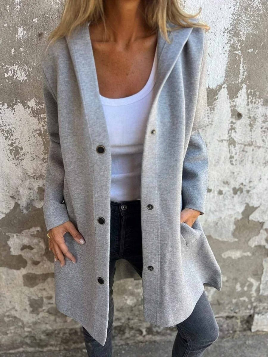 Fall Snap Front Hooded Coat