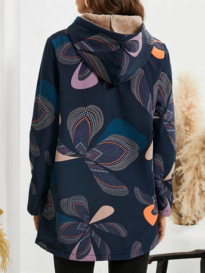 Fall Abstract Print Hooded Jacket