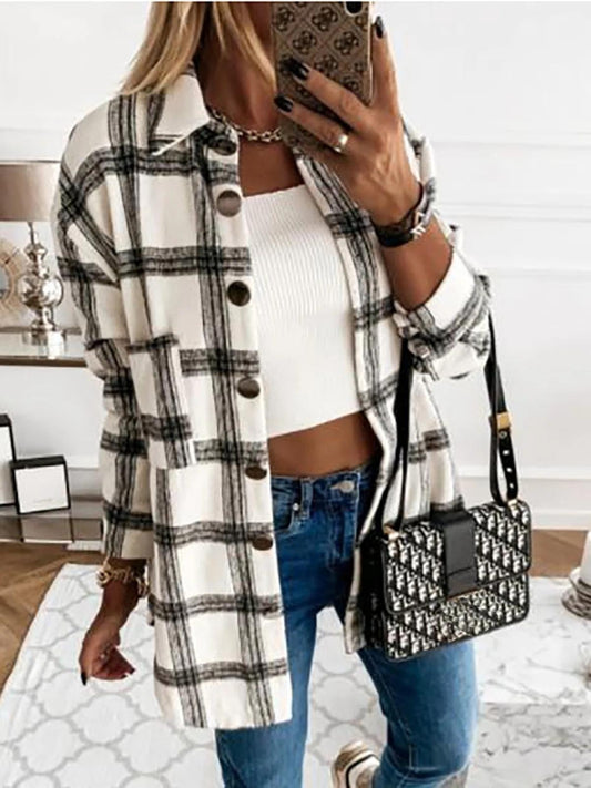 Fall Plaid Button Jacket