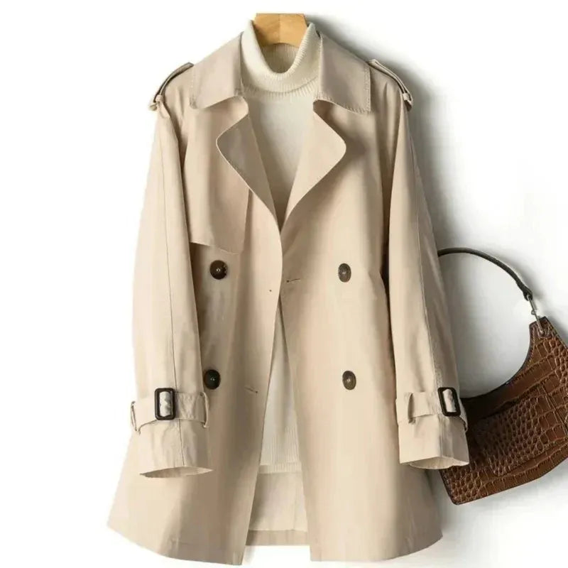 Short Double-Breasted Trench Coat For Fall