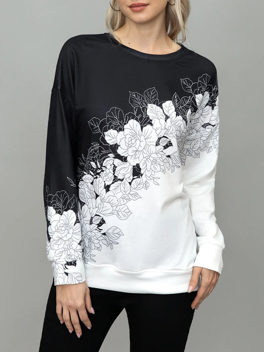 Fall Floral Contrast Sweatshirt