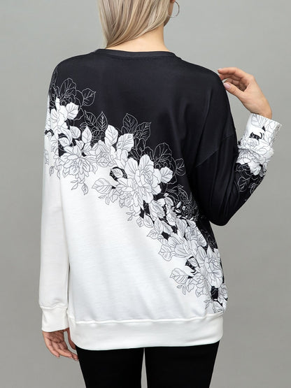 Fall Floral Contrast Sweatshirt
