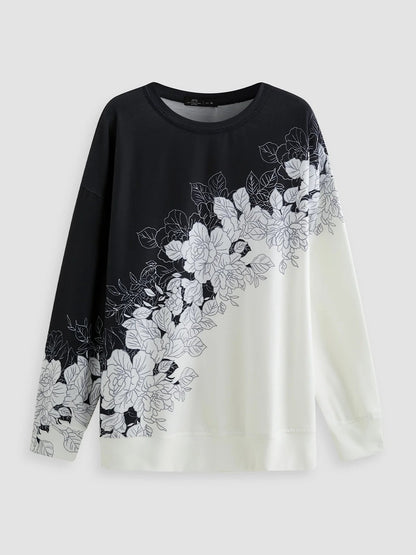Fall Floral Contrast Sweatshirt