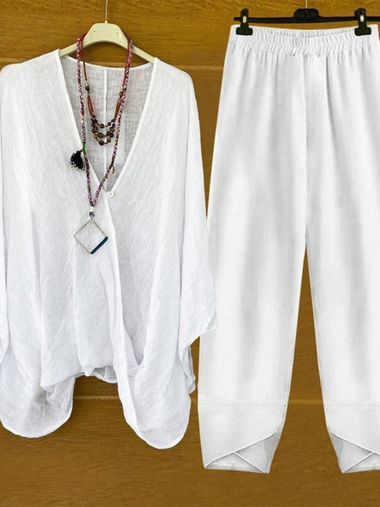 Two-Piece Draped Top and Tapered Pants Set