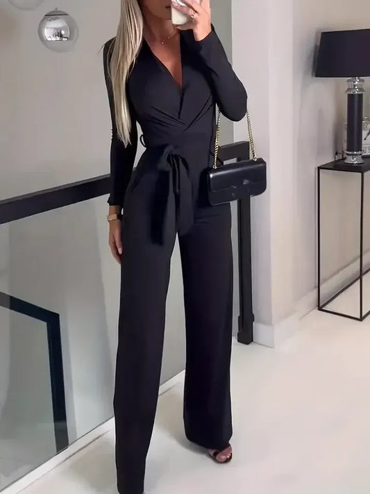 Wrap-Tie Long Sleeve Jumpsuit