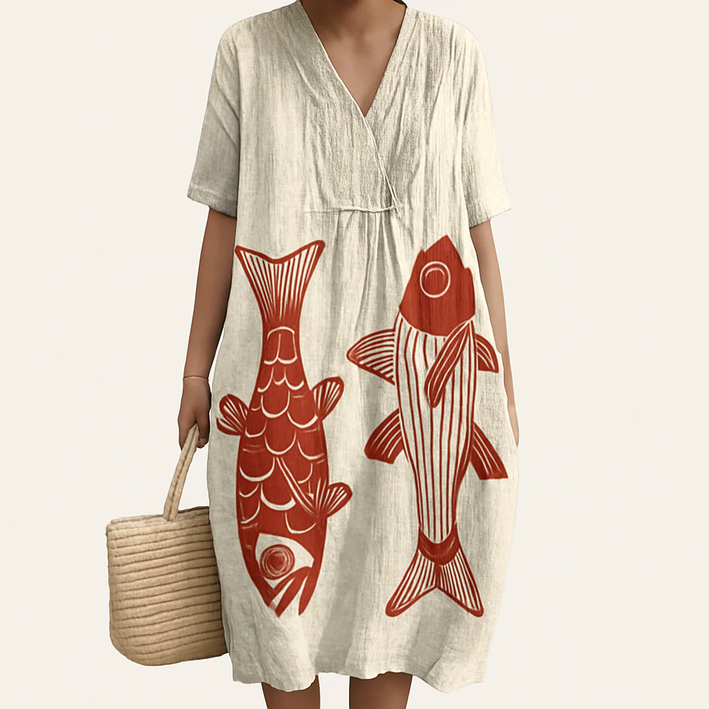Patterned Summer Dress - Breathable Fabric, Lightweight Feel, Relaxed Fit