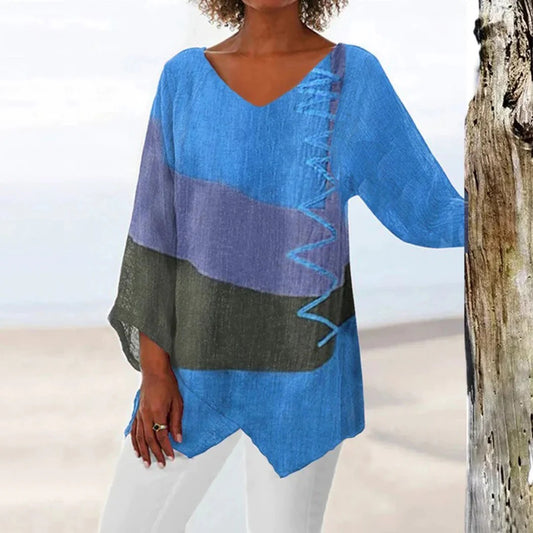 Asymmetrical Colorblock Tunic Blouse