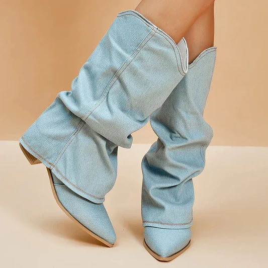 Fall Slouch Denim Boots
