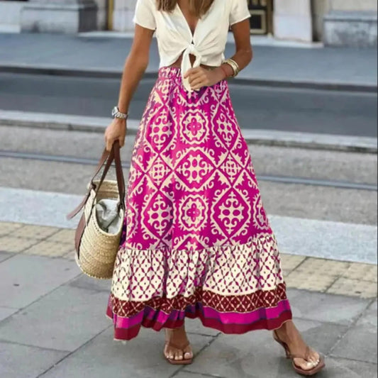 Boho Printed Ruffle Hem Skirt