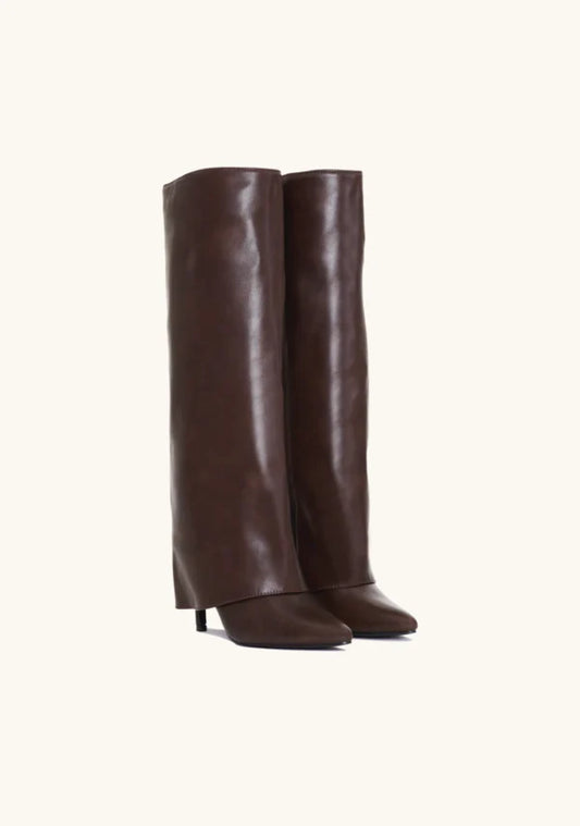 Knee-High Leather Boots With Sculpted Heel