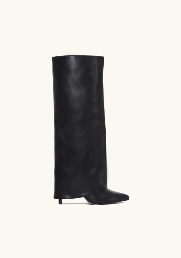 Knee-High Leather Boots With Sculpted Heel