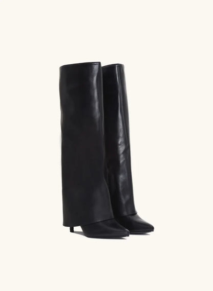 Knee-High Leather Boots With Sculpted Heel