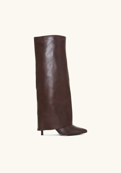 Knee-High Leather Boots With Sculpted Heel