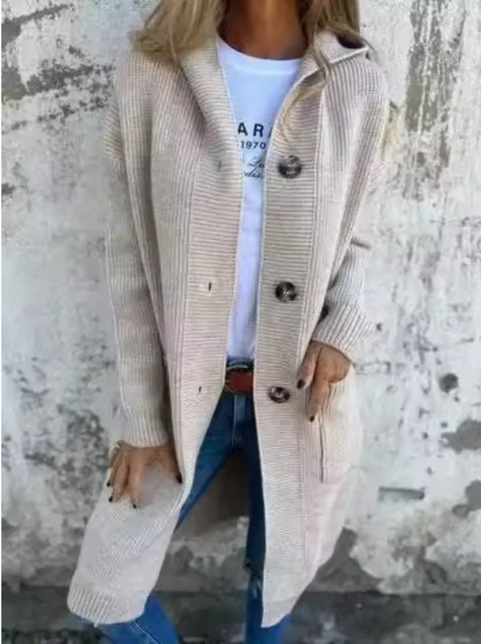 Ribbed Knit Button Front Coat