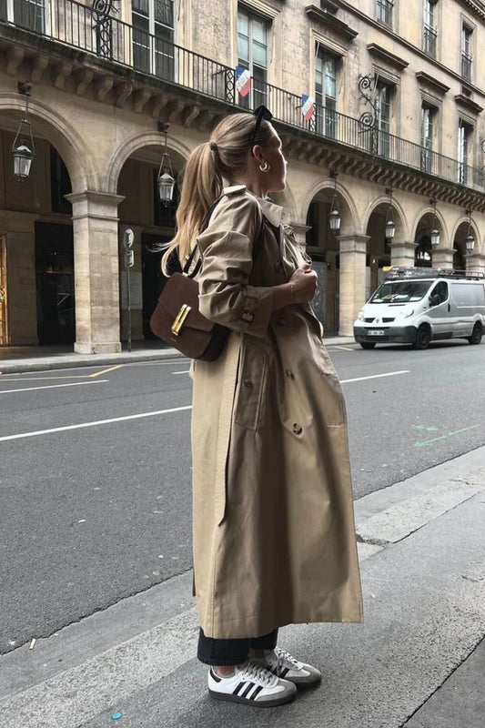Long Double-Breasted Trench Coat