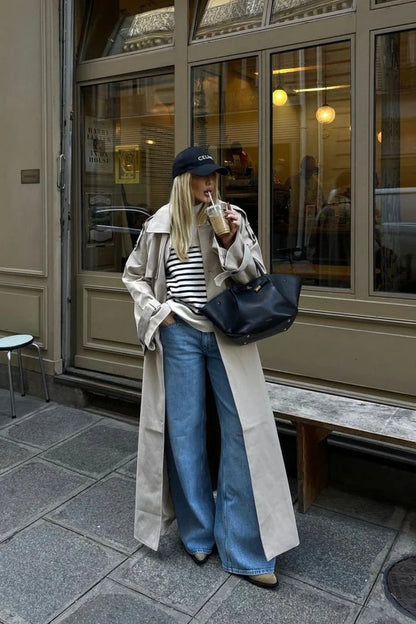 Long Double-Breasted Trench Coat