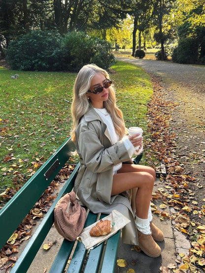 Long Double-Breasted Trench Coat