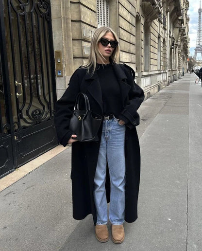 Long Double-Breasted Trench Coat