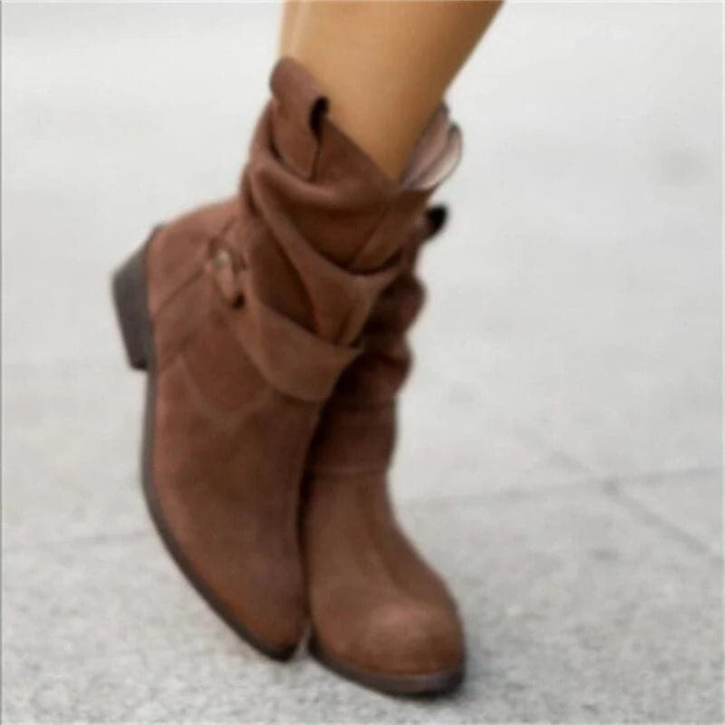 Suede Slouch Boots With Block Heel