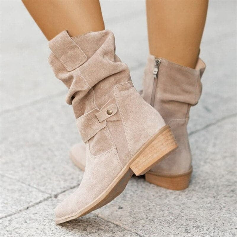 Suede Slouch Boots With Block Heel